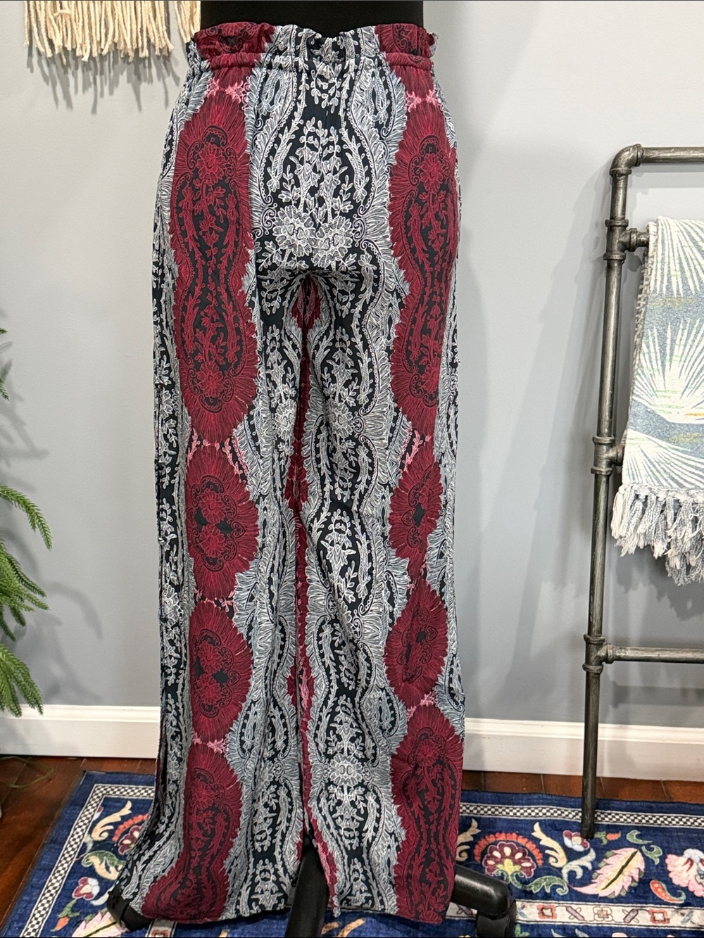 INTERMIX Boho Split Leg Wide Pants Paisley Print Small (P) - Picture 6 of 12